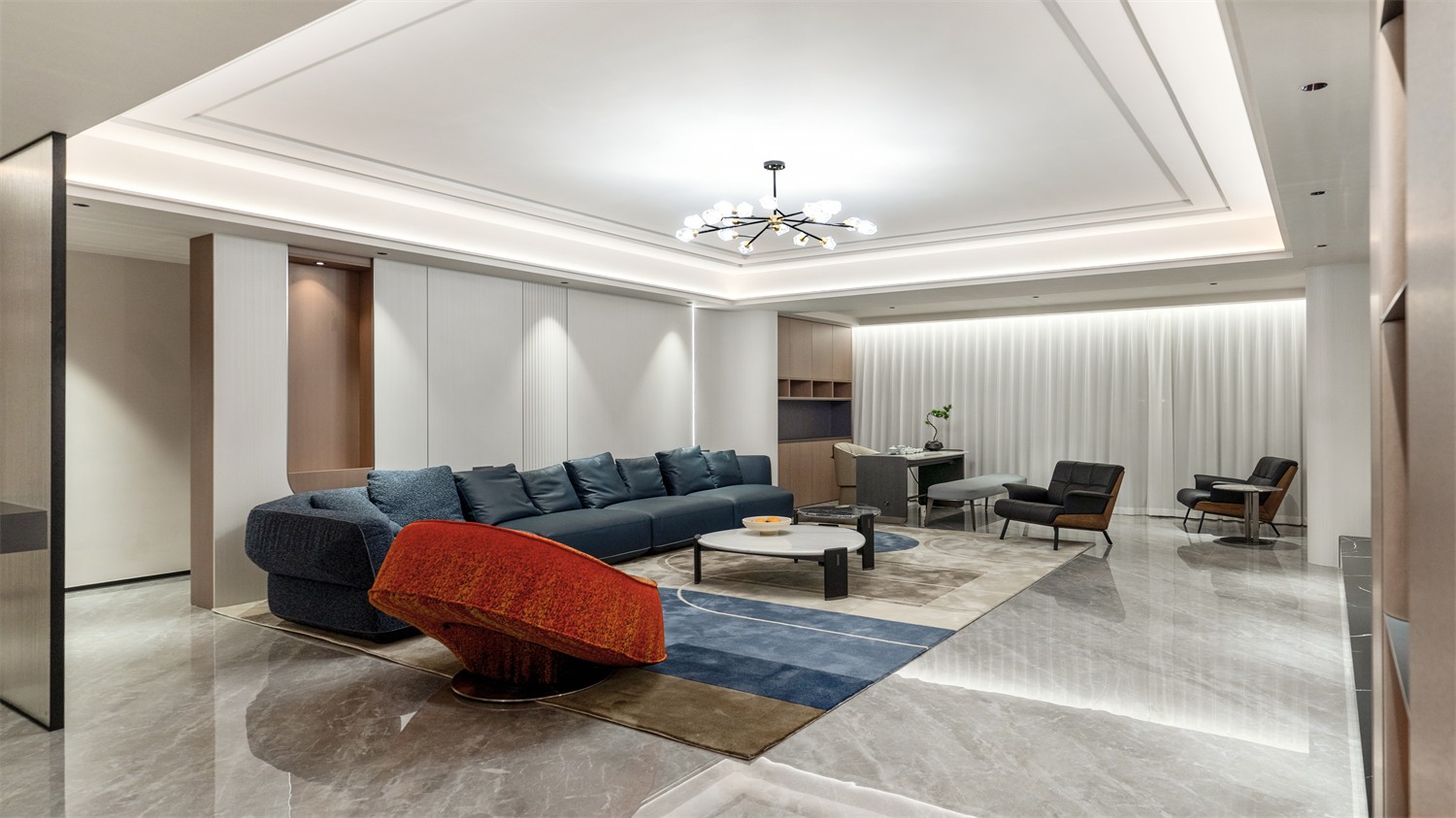 龍光玖瓏湖271平現(xiàn)代風(fēng)格客廳裝修實景圖