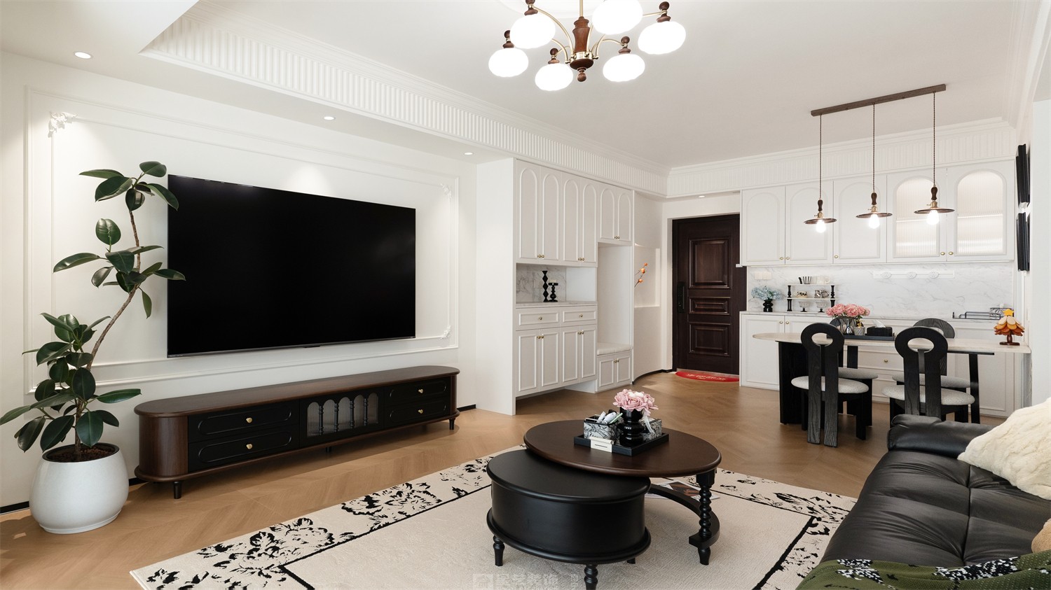 東方尊府118平中古風客廳裝修完工實景圖