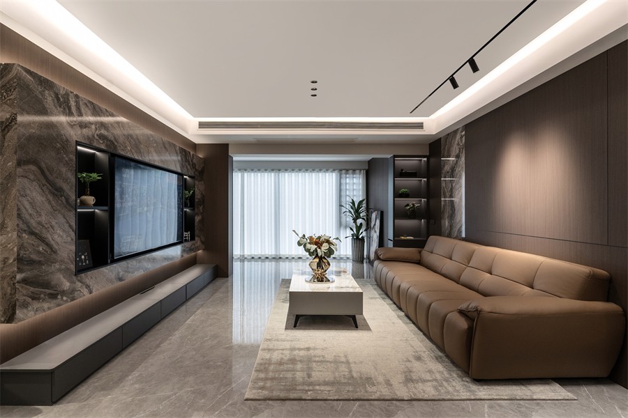 東方尊府117平現(xiàn)代風(fēng)格客廳裝修完工實(shí)景圖